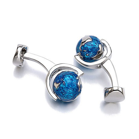 Globe Cufflink // Silver + Blue