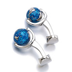 Globe Cufflink // Silver + Blue