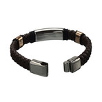 Braided Leather + Steel Bar Bracelet (Brown + Rose Gold)