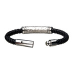 Stainless Steel + Leather Hammered Station Bracelet // Black