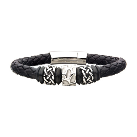 Celtic Knot Bead + Braided Leather Bracelet // Black