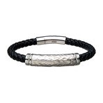 Stainless Steel + Leather Hammered Station Bracelet // Black