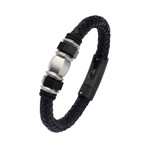 Steel Bead + Braided Leather Bracelet // Black