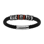 Steel Bead + Braided Leather Bracelet // Black + Red