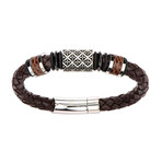 Fleur De Lis Braided Leather Bracelet // Brown