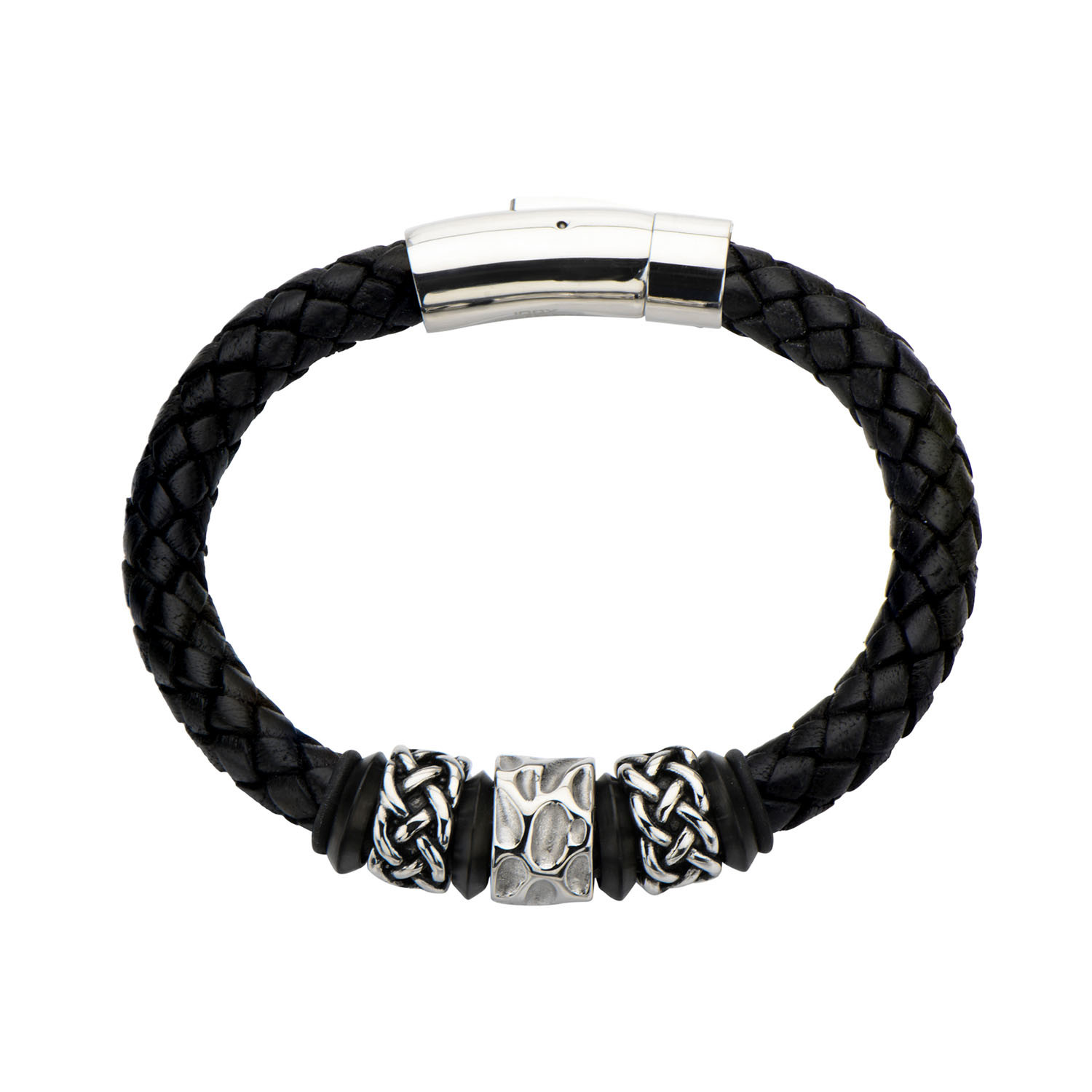 Celtic Knot Bead + Braided Leather Bracelet // Black - Inox - Touch of ...