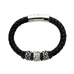 Celtic Knot Bead + Braided Leather Bracelet // Black