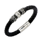 Celtic Knot Bead + Braided Leather Bracelet // Black