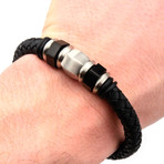 Steel Bead + Braided Leather Bracelet // Black