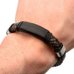 Braided Leather + Steel Bar Bracelet (Brown)