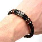 Fleur De Lis Braided Leather Bracelet // Brown