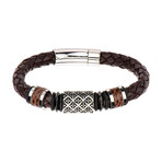 Fleur De Lis Braided Leather Bracelet // Brown