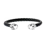 Leather Weave + Skull Cuff Bangle (Black + Silver)