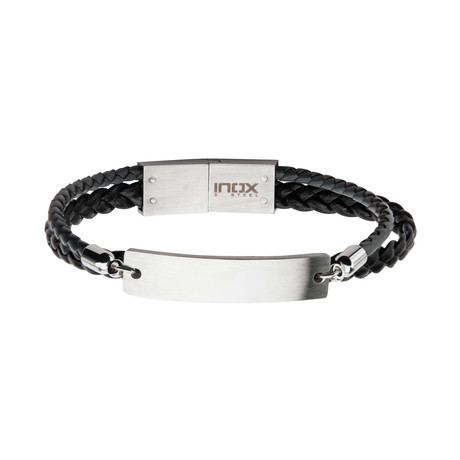 Multi-Strand Braided Leather + Stainless Steel ID Bracelet // Black + Silver