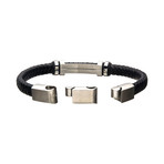 Leather + Steel ID Bracelet (Black + Steel)