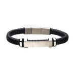 Leather + Steel ID Bracelet (Black + Steel)