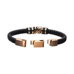 Serrated + Braided Leather Bracelet (Black + Rose Gold)