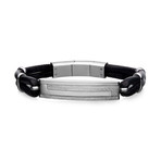 Modern Block-Textured ID Plate Bracelet // Black + Steel