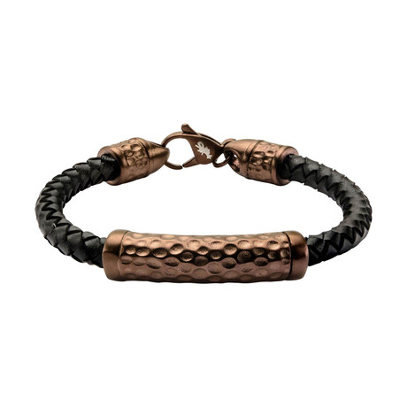 Braided Leather + Hammered Beads Bracelet // Black + Brown