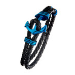 Braided Leather Anchor Bracelet // Blue