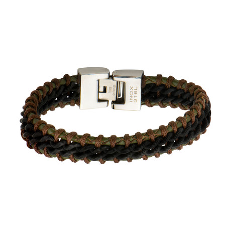 Twisted Leather Bracelet // Brown + Green