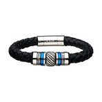 Braided Leather + Steel Beads Bracelet // Silver + Blue