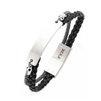 Multi-Strand Braided Leather + Stainless Steel ID Bracelet // Black + Silver