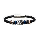 Braided Leather + Steel Drum Bead Station Bracelet // Black