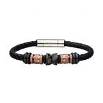 Braided Leather + Drum Bead Bracelet // Black