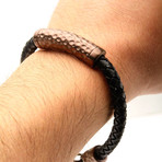 Braided Leather + Hammered Beads Bracelet // Black + Brown