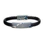 Braided Leather + Damascus Steel ID Bracelet // Black