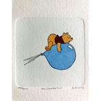 Winnie The Pooh // Balloon // Hand Painted Cartoon Etching (Unframed)