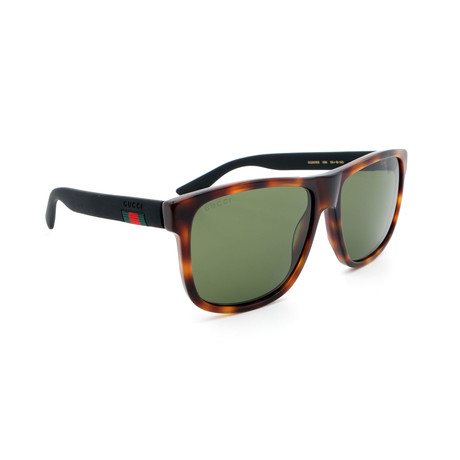 Men's GG0010S-006 Rectangular Sunglasses // Black + Havana