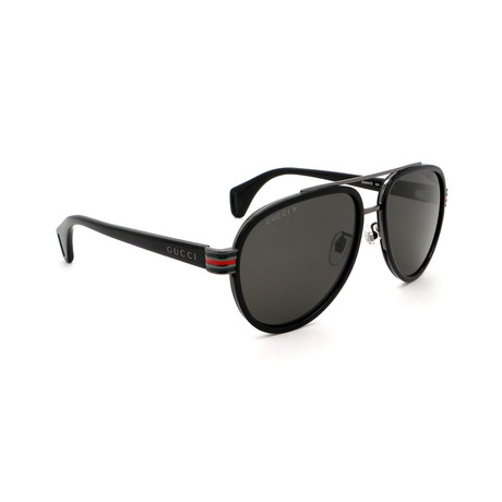 Men's GG0447S 001 Aviator Sunglasses // Black + Gray Polorized - Gucci ...