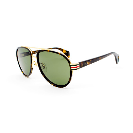 Men's GG0447S-004 Aviator Sunglasses // Havana + Green