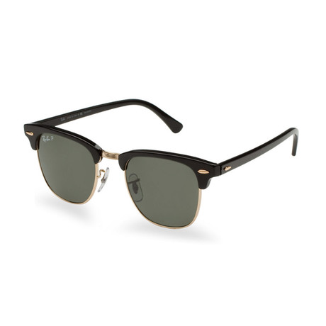 Ray-Ban // Men's Polarized Clubmaster Sunglasses // Black + Green