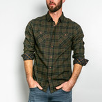 Bastrop Long Sleeve Woven Flannel Shirt // Olive (L)