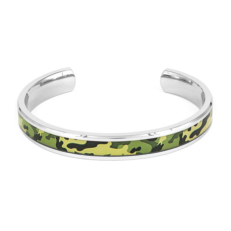 Camouflage Cuff Bracelet (Green + Silver)