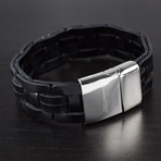 Stainless Steel + Leather Cuff Bracelet // Black + Silver