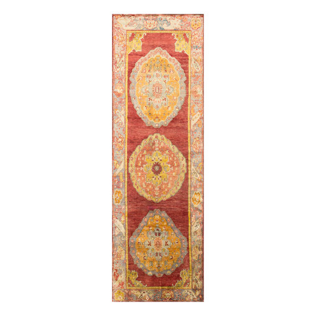 Hand Knotted Oriental Area Rug // Red + Gold // 3'11" x 11'2