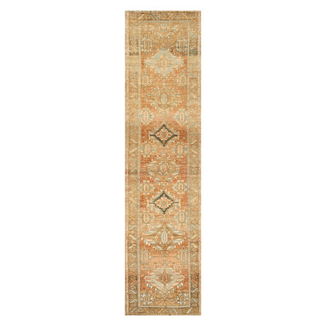 Hand Knotted Oriental Area Rug // Gold + Brown // 3'3" x 14'