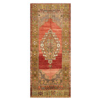 Hand Knotted Oriental Area Rug // Gold + Red // 4'11" x 11'5"