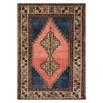 Hand Knotted Oriental Area Rug // Brown + Blue // 3'8" x 4'11"