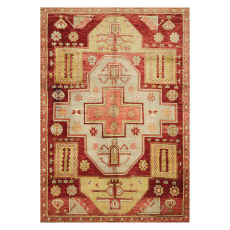 Hand Knotted Oriental Area Rug // Red + Gold // 5'1" x 7'7"