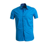 Amedeo Exclusive // Short Sleeve Button Down Shirt I // Medium Blue (XL)