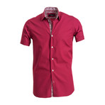 Short Sleeve Button Down Shirt // Burgundy (L)