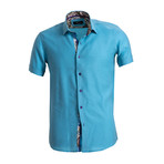 Amedeo Exclusive // Short Sleeve Button Down Shirt // Turquoise Blue (L)