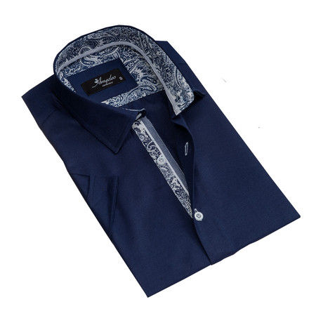 Amedeo Exclusive // Short Sleeve Button Down Shirt II // Navy Blue (L)