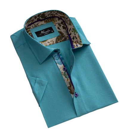 Amedeo Exclusive // Short Sleeve Button Down Shirt // Turquoise Blue (S)