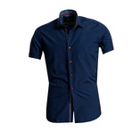 Amedeo Exclusive // Circle Print Short Sleeve Button Down Shirt // Navy Blue (M)